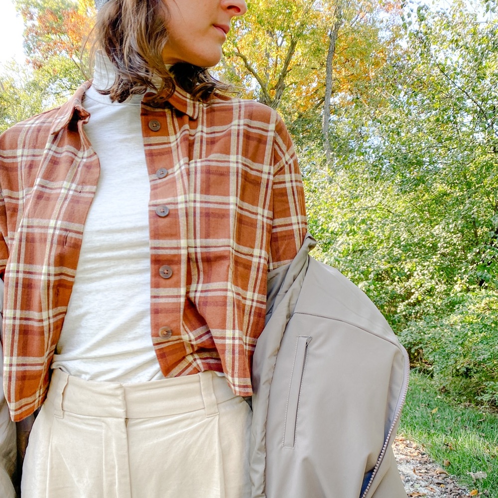 Frank and Oak Cropped Flannel Top Size Small